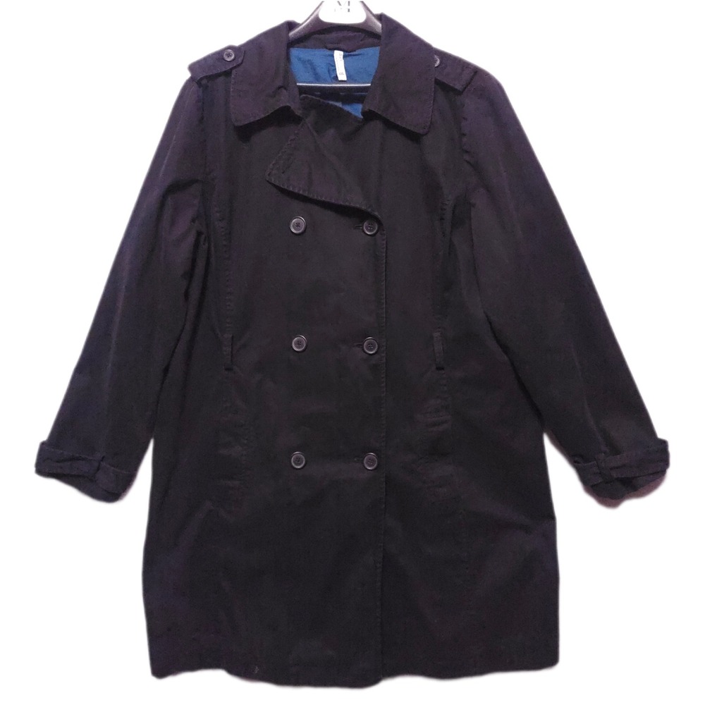 Old Navy Double Breasted Trench Coat Womens XXL Navy Blue Cotton Blend Outerwear
